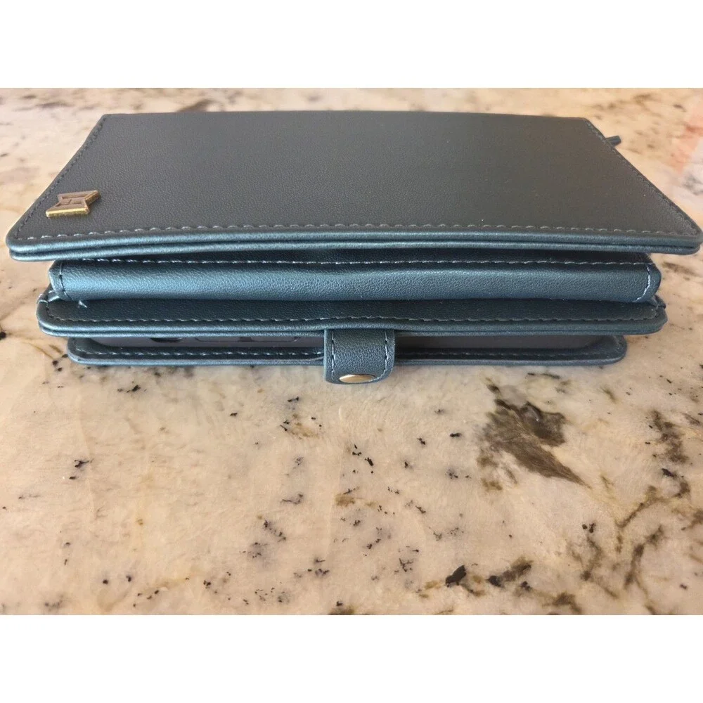 Green Synthetic Leather Wallet Case for iPhone 12 with Strap, Card Pocket